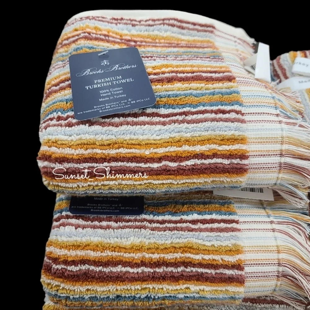 6pc BROOKS BROTHERS Fall Rainbow STRIPED THICK PLUSH TURKISH Towel Set New